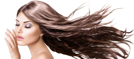 Fashion Model Girl Portrait with Long Blowing Hair